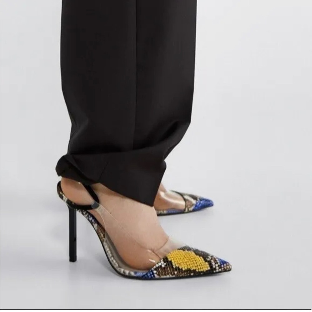 Zara Multicolor Snake-Print Pointed Toe Slingback Heels